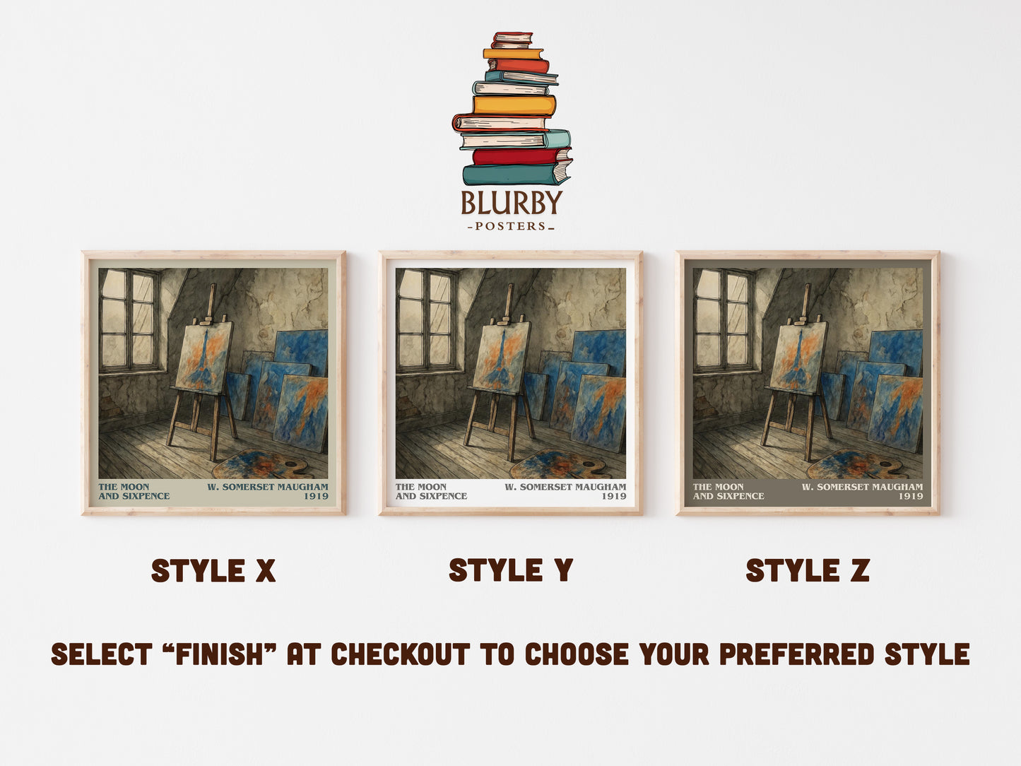 The Moon And Sixpence literary print in frame leaning in hallway – literary fiction wall art