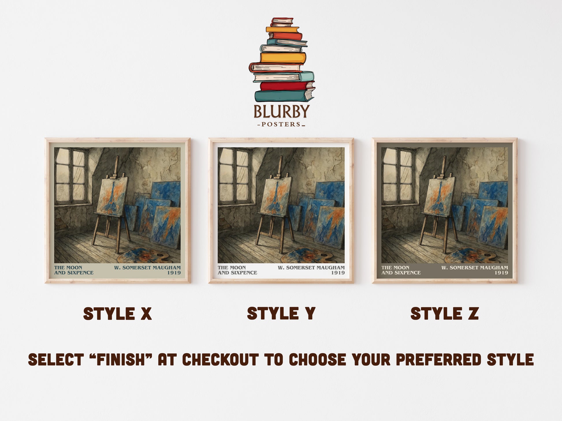 The Moon And Sixpence literary print in frame leaning in hallway – literary fiction wall art