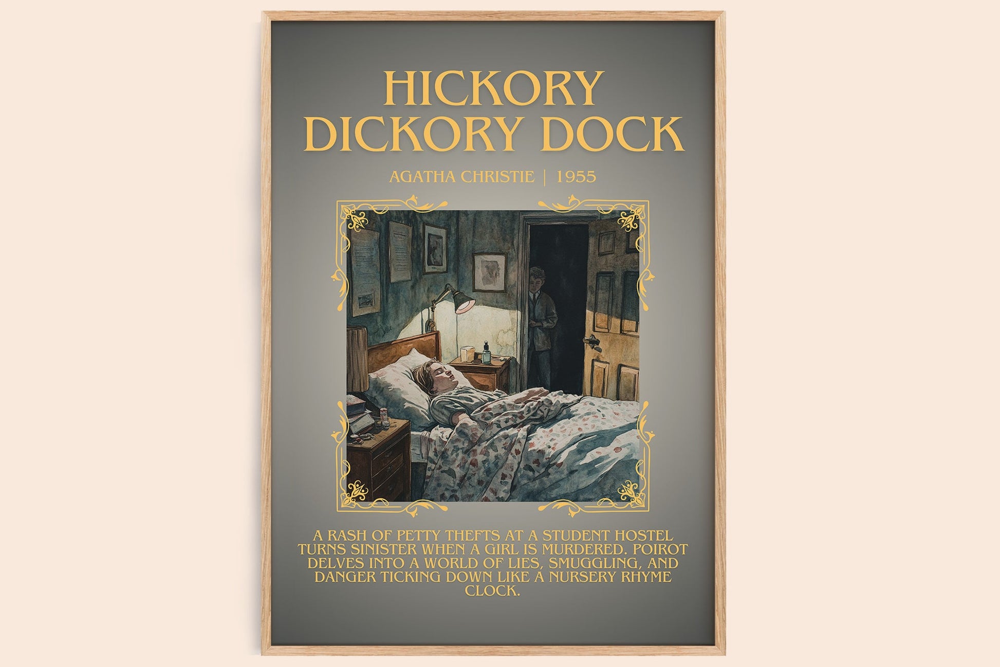 Hickory Dickory Dock minimalist book poster by Agatha Christie – framed literary art print