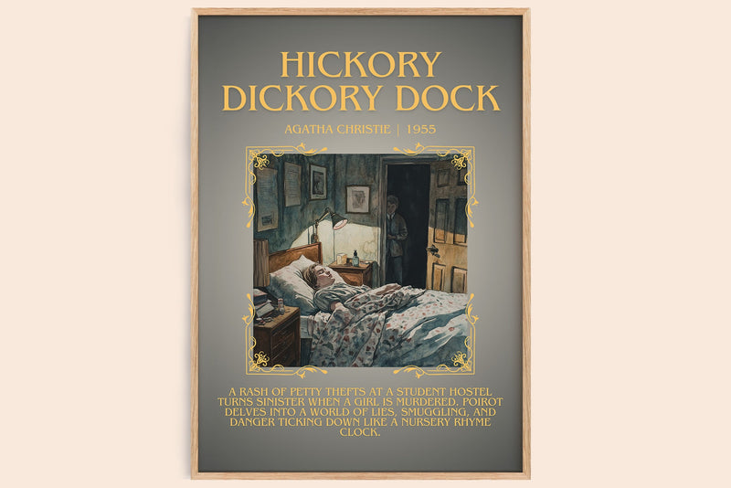 Hickory Dickory Dock minimalist book poster by Agatha Christie – framed literary art print