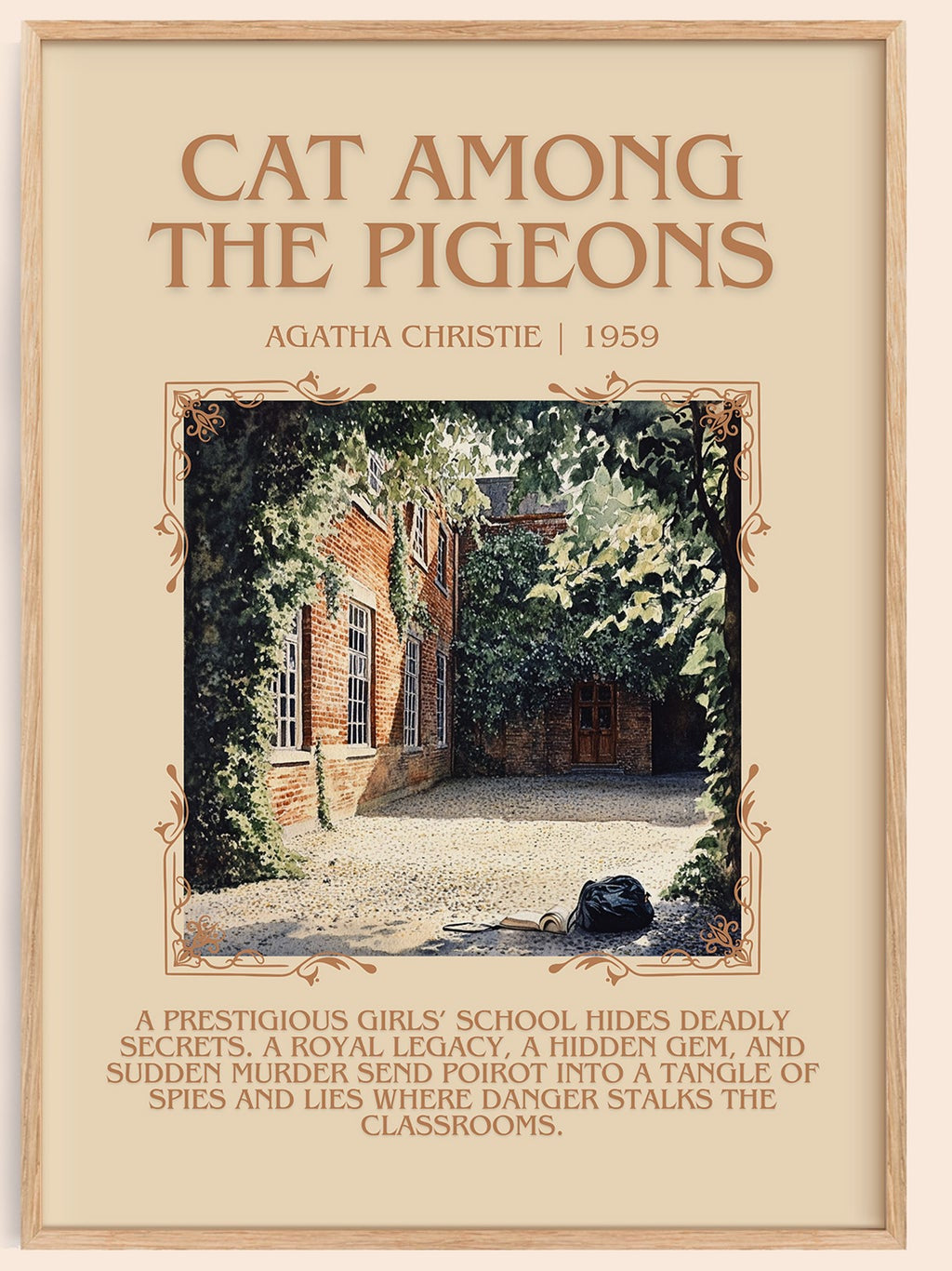 Cat Among the Pigeons minimalist book poster by Agatha Christie – framed literary art print