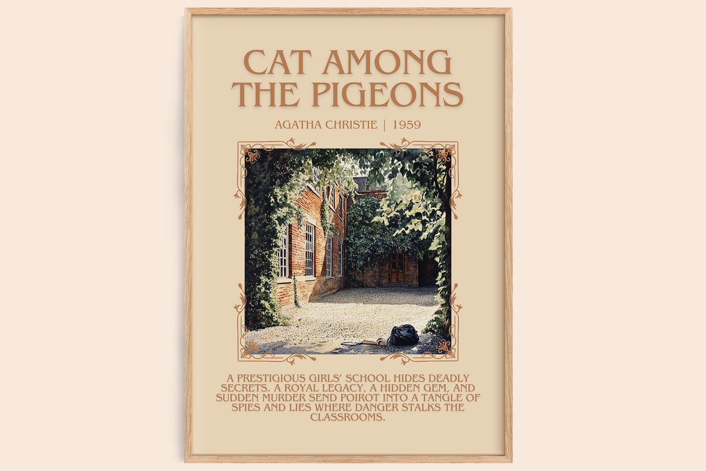 Cat Among the Pigeons minimalist book poster by Agatha Christie – framed literary art print