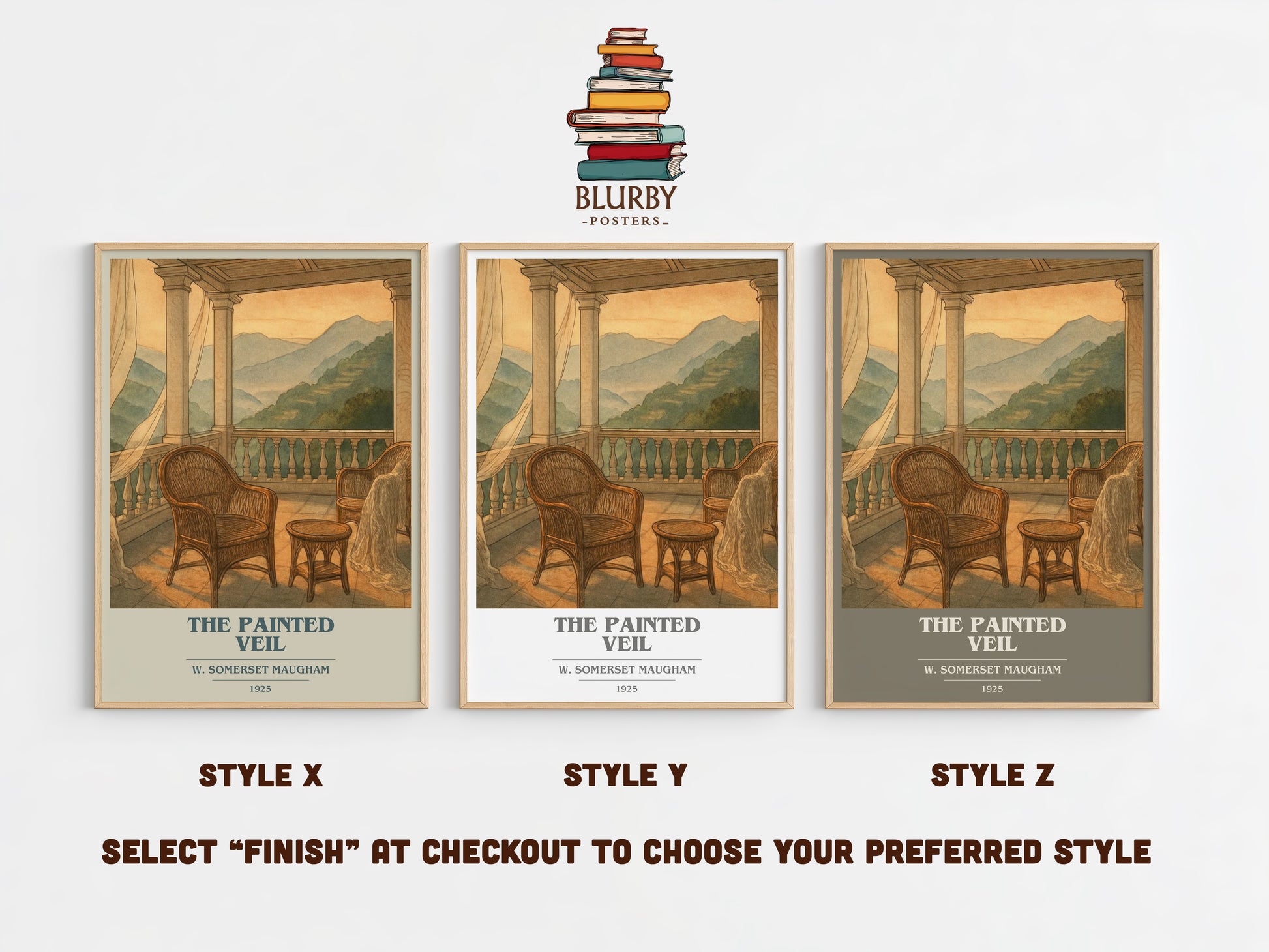 The Painted Veil book cover print in frame leaning in hallway – literary fiction wall art