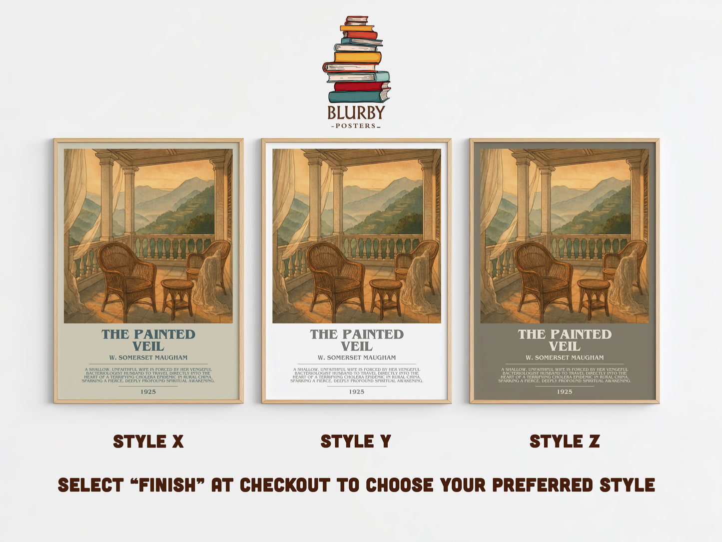 The Painted Veil bookish print in frame leaning in hallway – literary fiction wall art