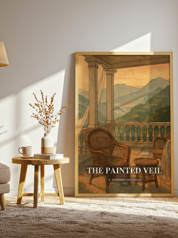 The Painted Veil watercolour print in frame leaning in hallway – literary fiction wall art