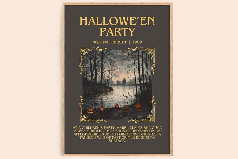 Hallowe'en Party minimalist book poster by Agatha Christie – framed literary art print