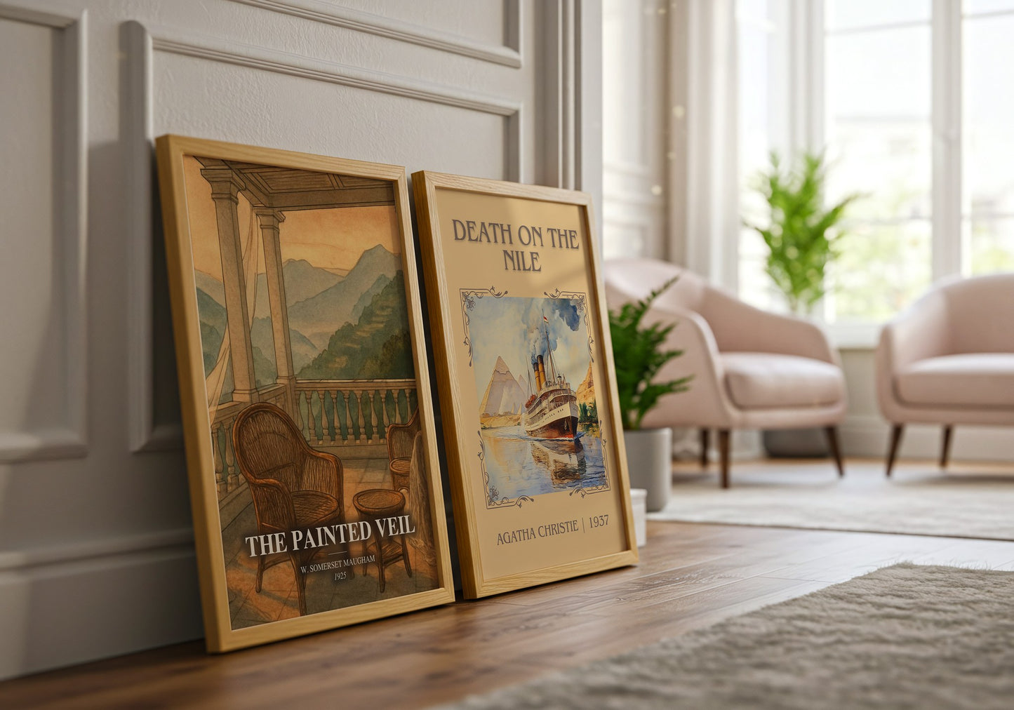 The Painted Veil watercolour print framed by window – literary home decor