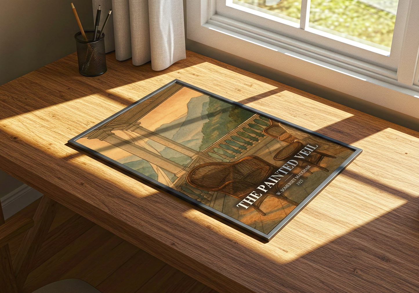 The Painted Veil watercolour book poster framed on wall – literary fiction wall art