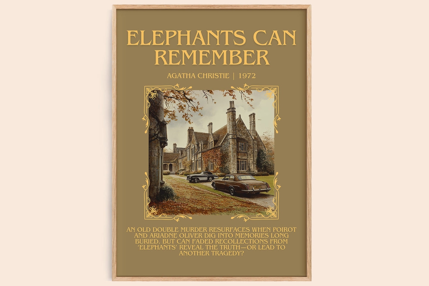 Elephants Can Remember minimalist book poster by AGATHA CHRISTIE – framed literary art print