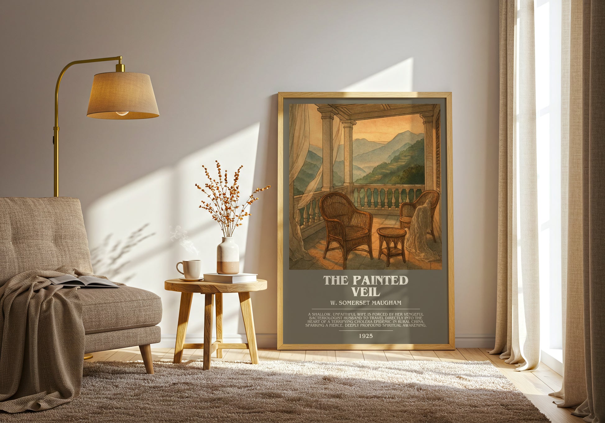 The Painted Veil bookish print on bookshelf – W. Somerset Maugham fan gift