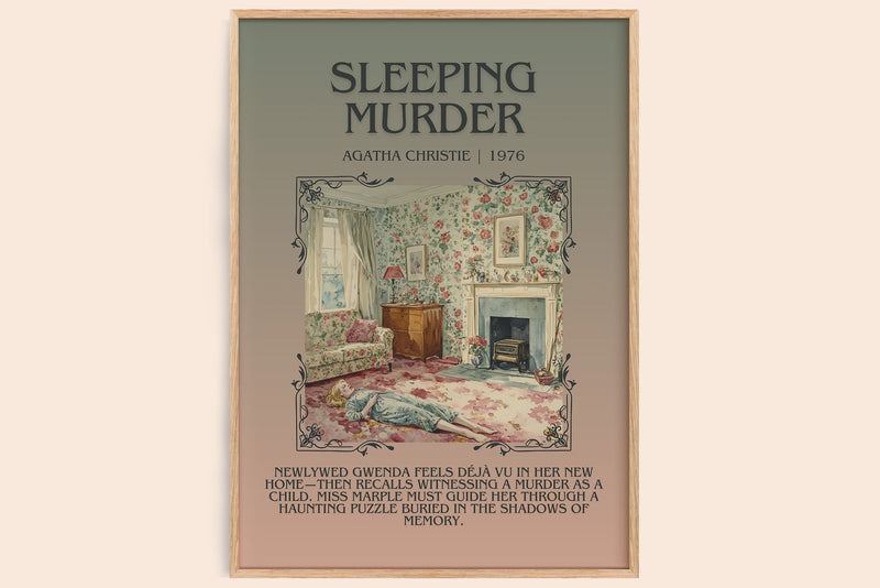 Sleeping Murder minimalist book poster by Agatha Christie – framed literary art print