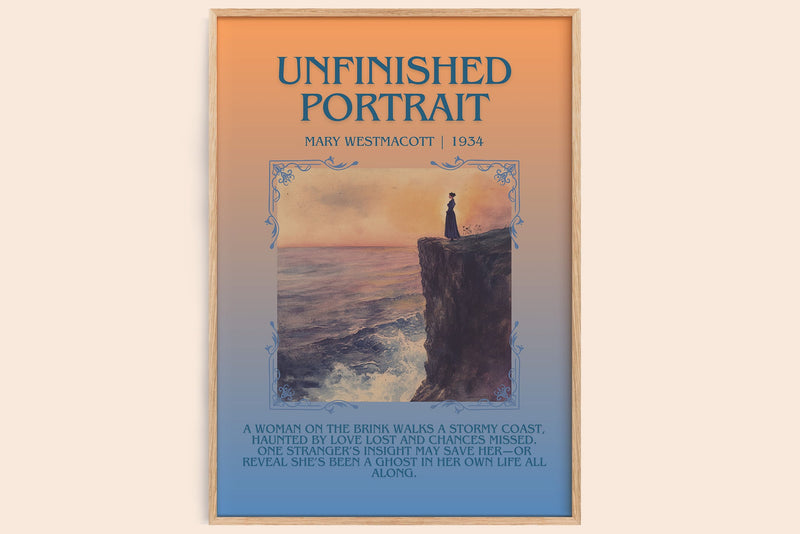 Unfinished Portrait minimalist book poster by Mary Westmacott – framed literary art print