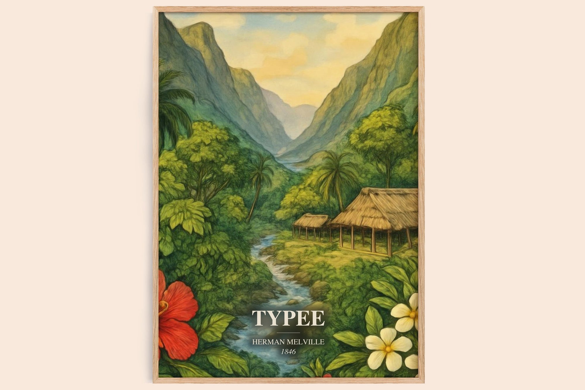 Typee watercolour book poster by Herman Melville – framed literary art print