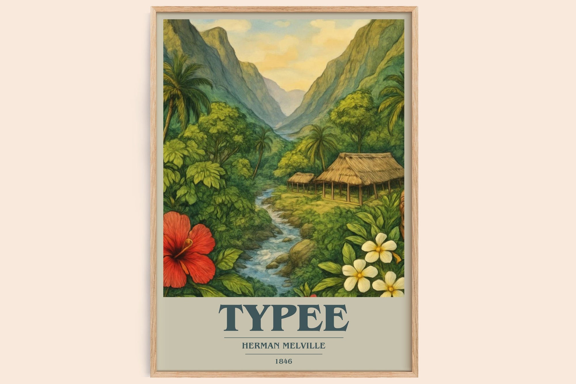 Typee book cover book poster by Herman Melville – framed literary art print