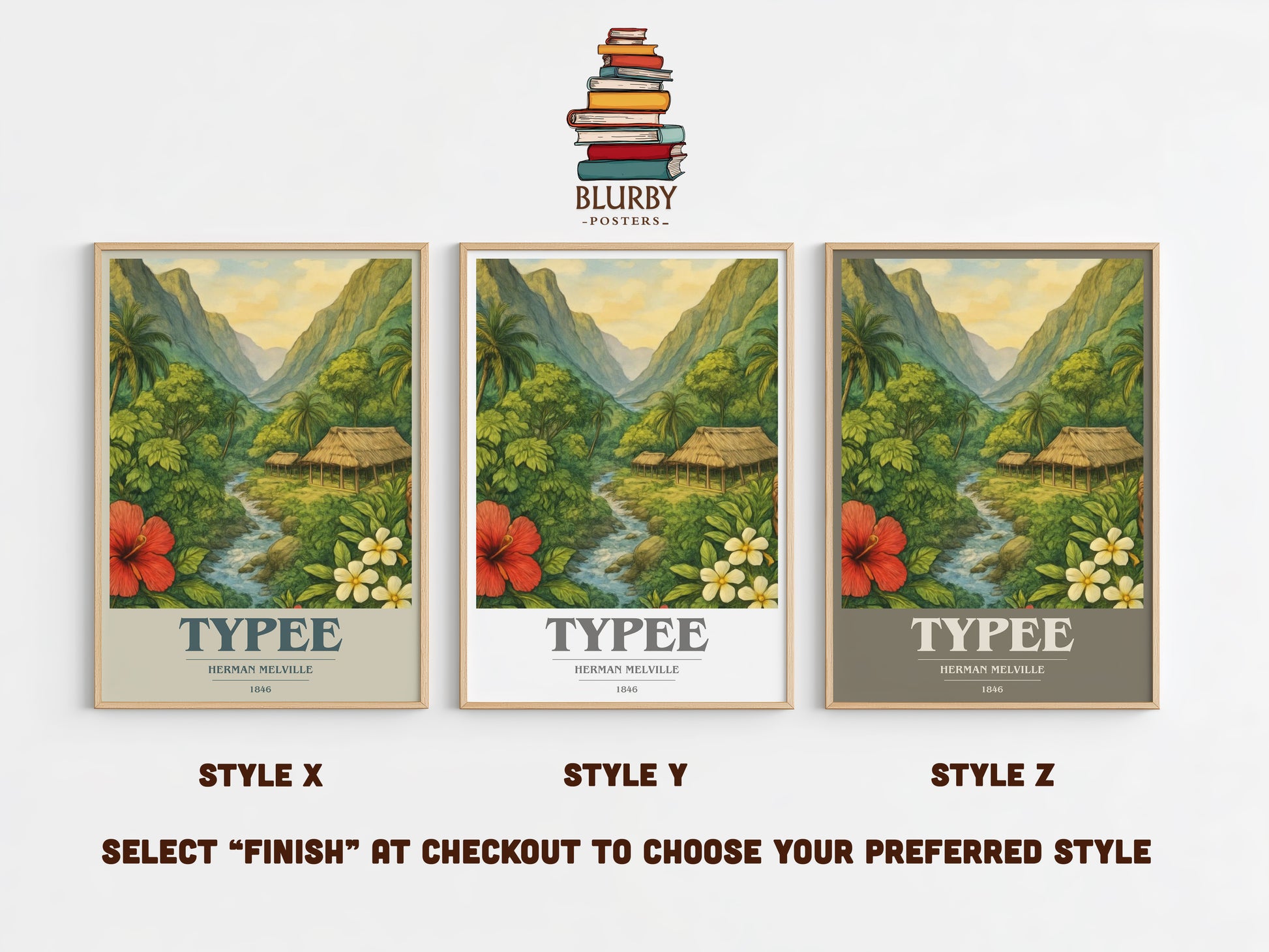 Typee book cover print in frame leaning in hallway – adventure wall art