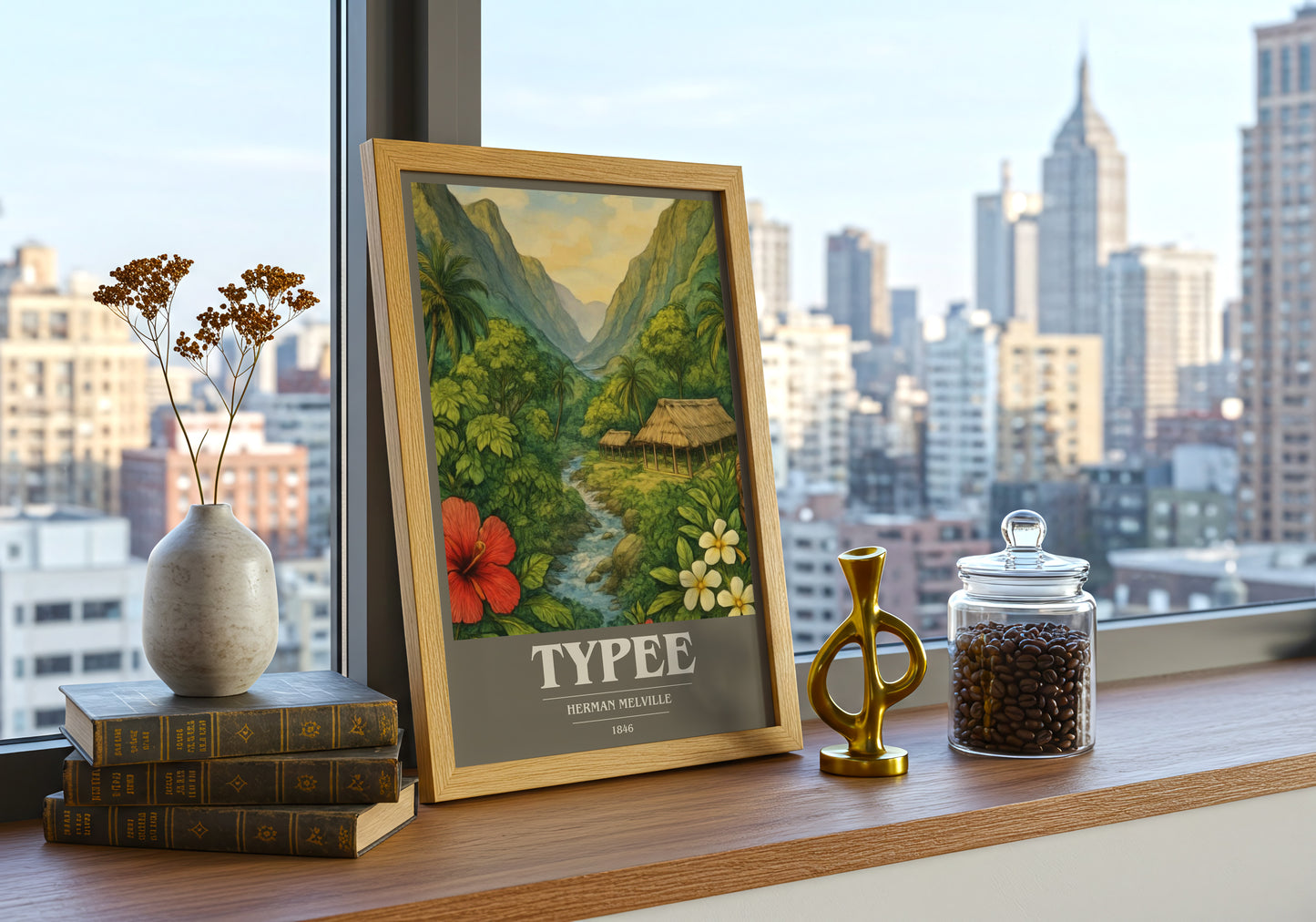 Typee book cover print framed by window – literary home decor