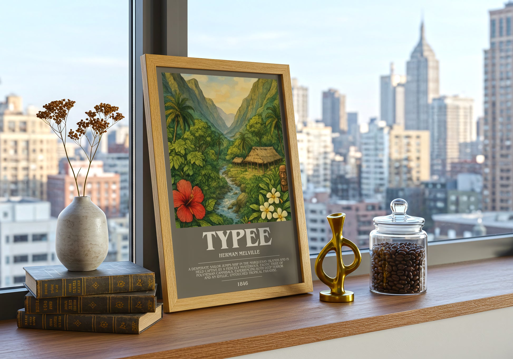 Typee bookish print framed by window – literary home decor