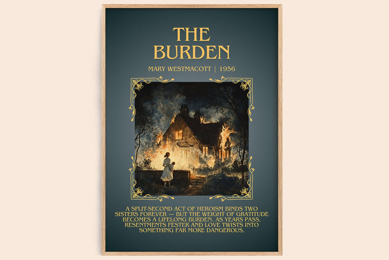 The Burden minimalist book poster by Mary Westmacott – framed literary art print