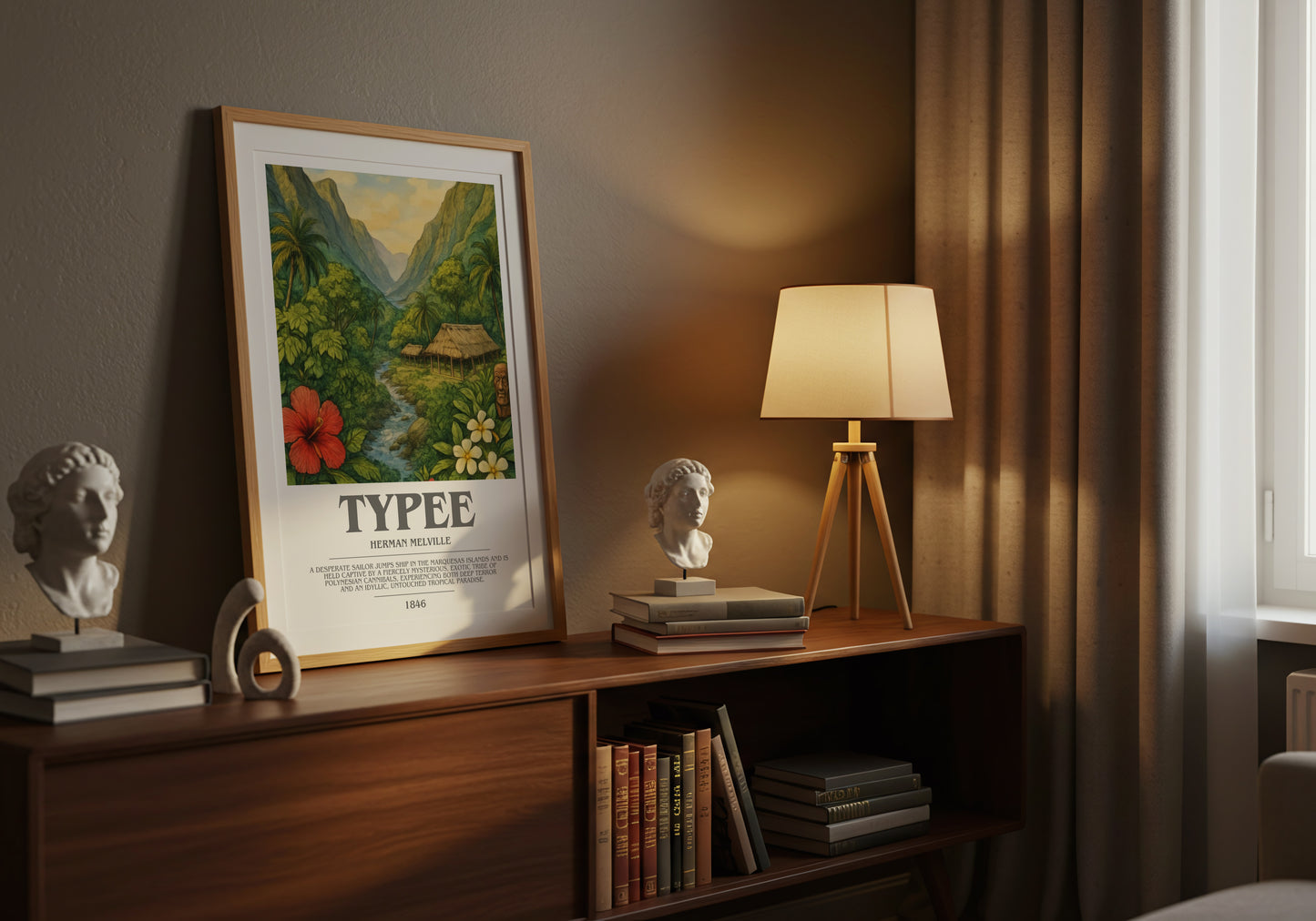 Typee bookish book poster framed on wall – adventure wall art