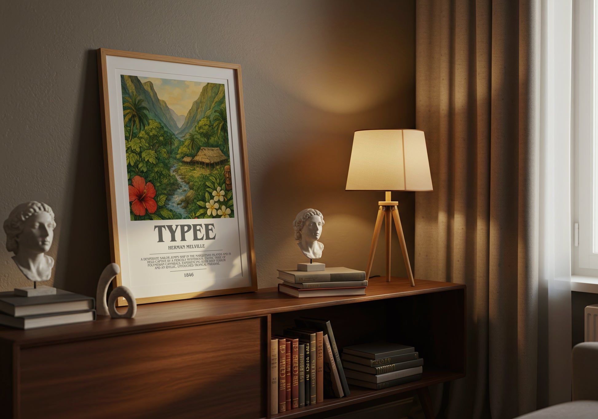 Typee bookish book poster framed on wall – adventure wall art