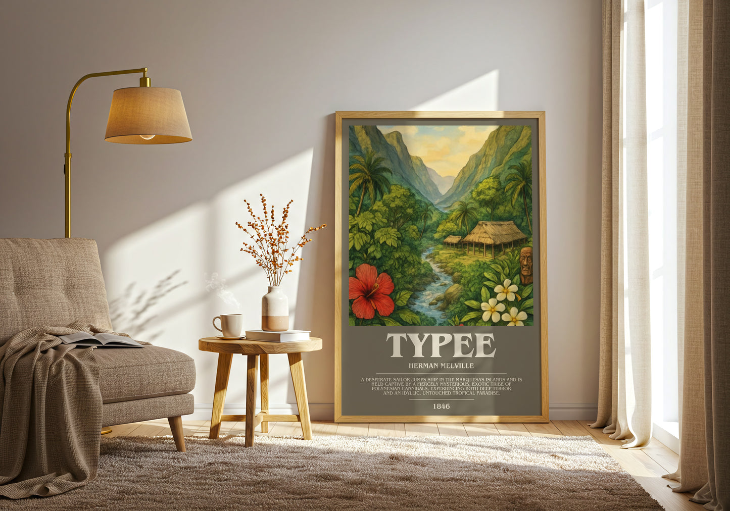 Typee bookish print on bookshelf – Herman Melville fan gift
