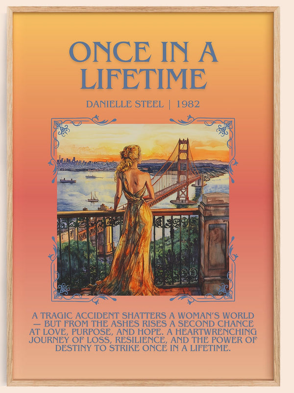 Once in a Lifetime minimalist book poster by Danielle Steel – framed literary art print