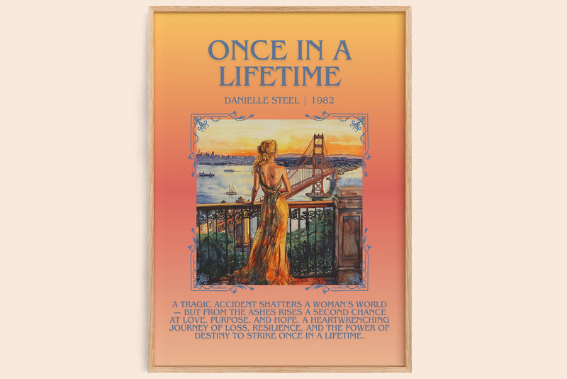 Once in a Lifetime minimalist book poster by Danielle Steel – framed literary art print