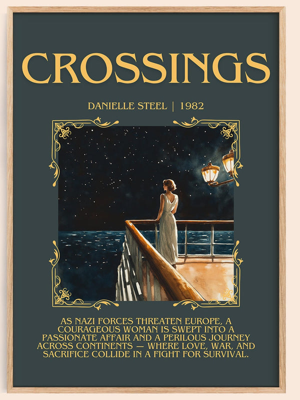 Crossings minimalist book poster by Danielle Steel – framed literary art print