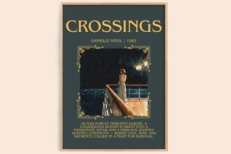 Crossings minimalist book poster by Danielle Steel – framed literary art print
