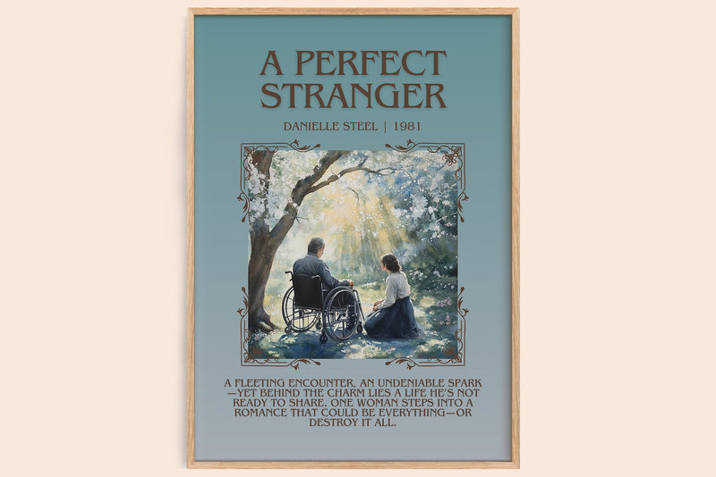 A Perfect Stranger minimalist book poster by Danielle Steel – framed literary art print