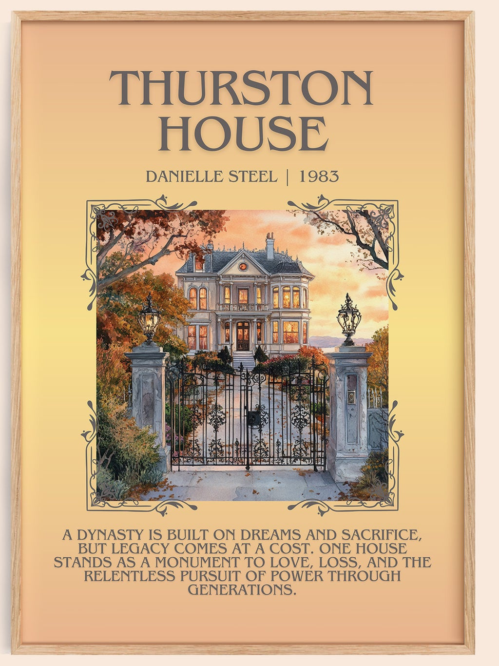 Thurston House minimalist book poster by Danielle Steel – framed literary art print
