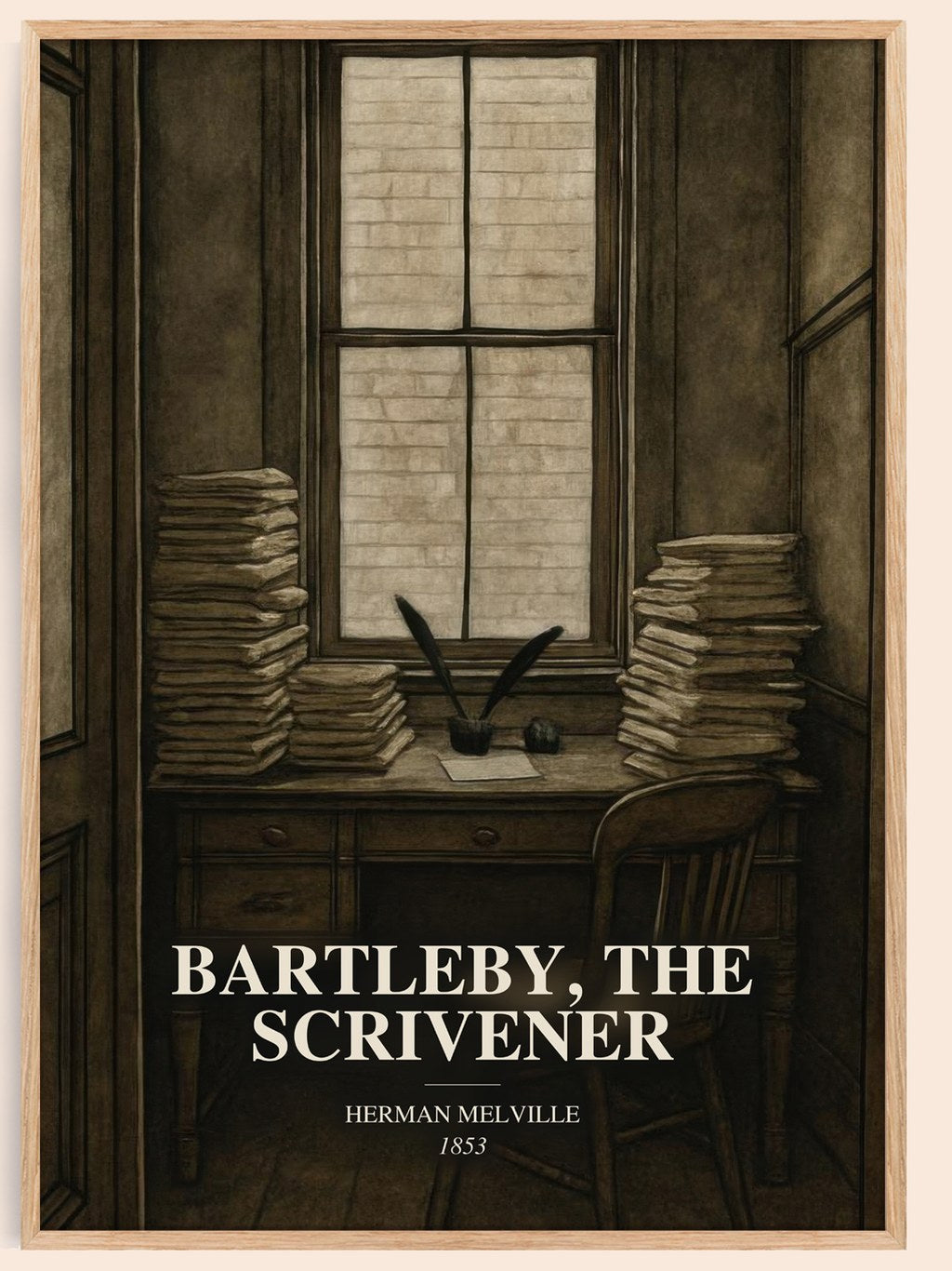 Bartleby, The Scrivener watercolour book poster by Herman Melville – framed literary art print