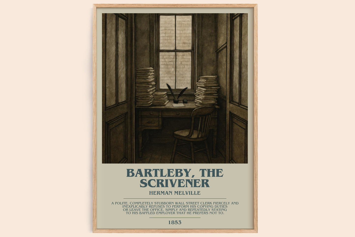Bartleby, The Scrivener bookish book poster by Herman Melville – framed literary art print