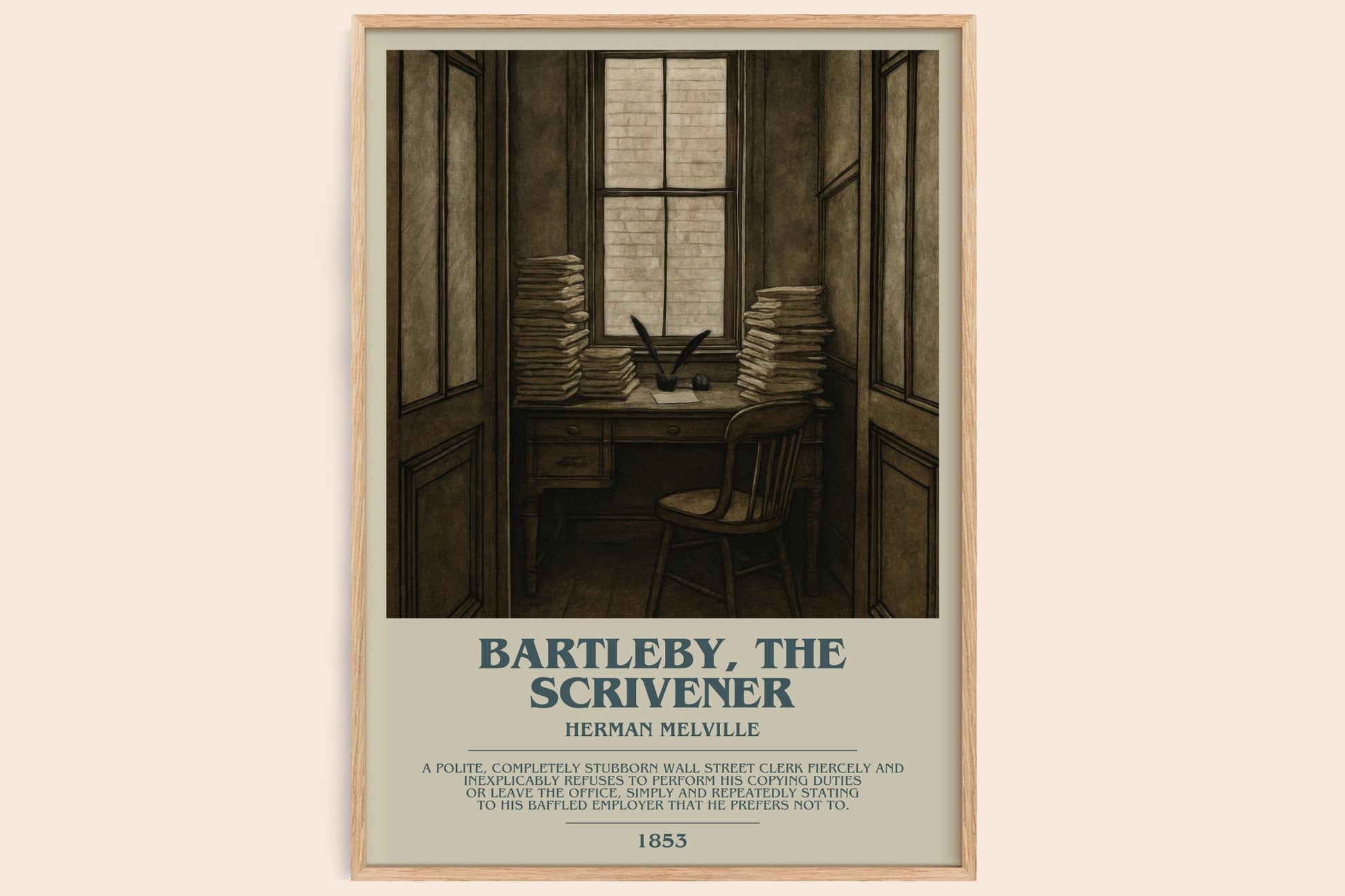 Bartleby, The Scrivener bookish book poster by Herman Melville – framed literary art print