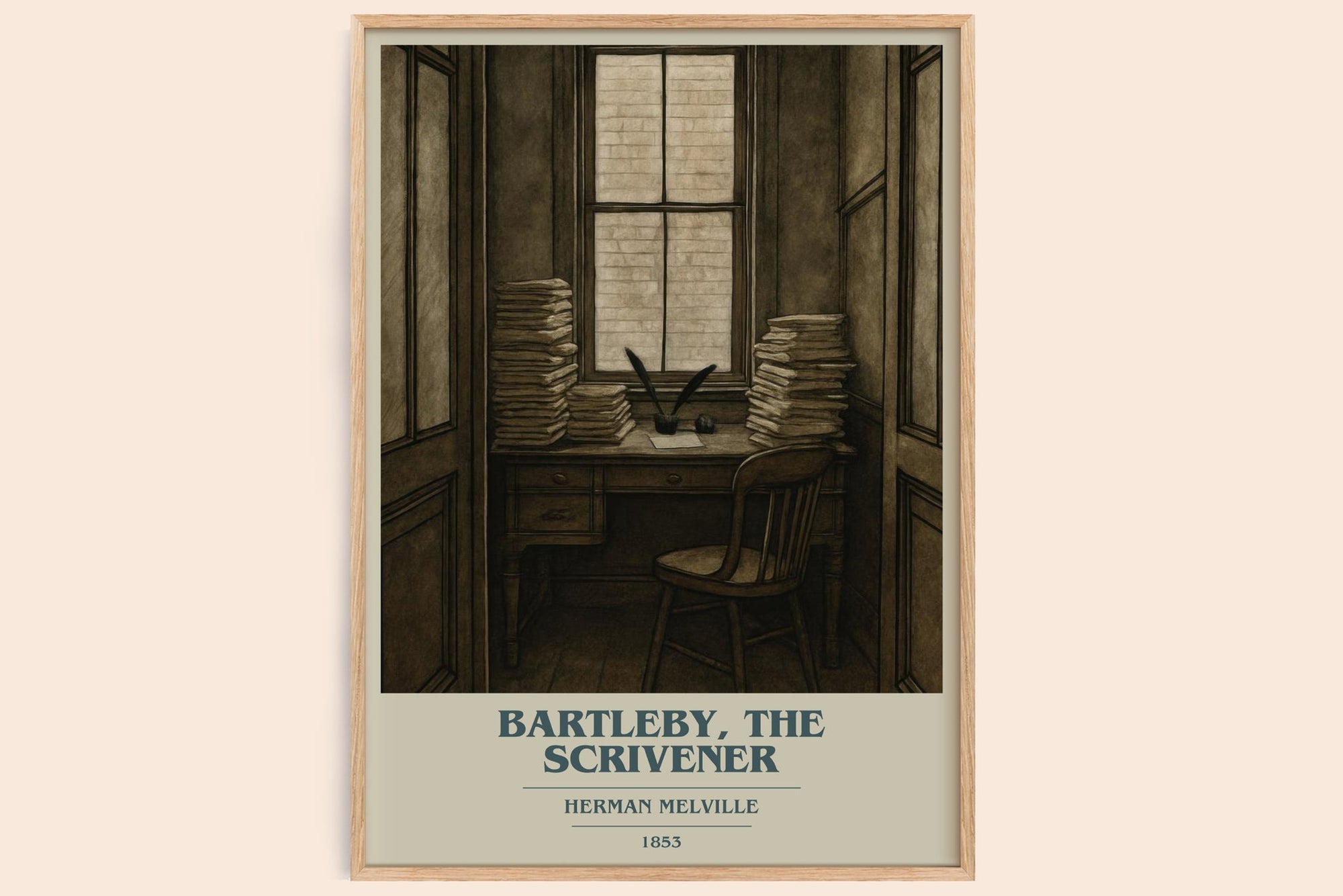 Bartleby, The Scrivener book cover book poster by Herman Melville – framed literary art print
