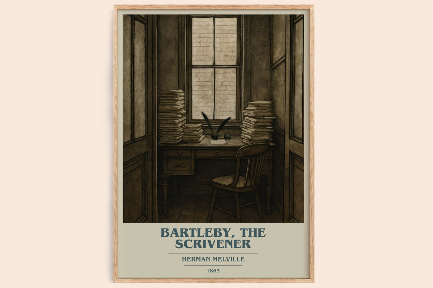 Bartleby, The Scrivener book cover book poster by Herman Melville – framed literary art print