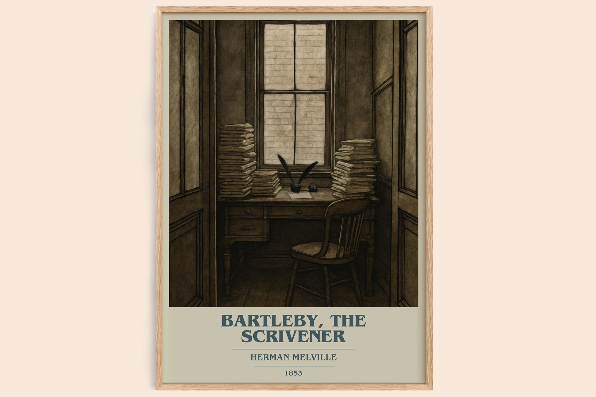 Bartleby, The Scrivener book cover book poster by Herman Melville – framed literary art print