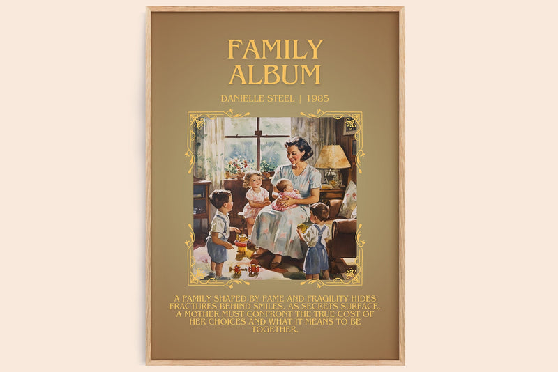 Family Album minimalist book poster by Danielle Steel – framed literary art print