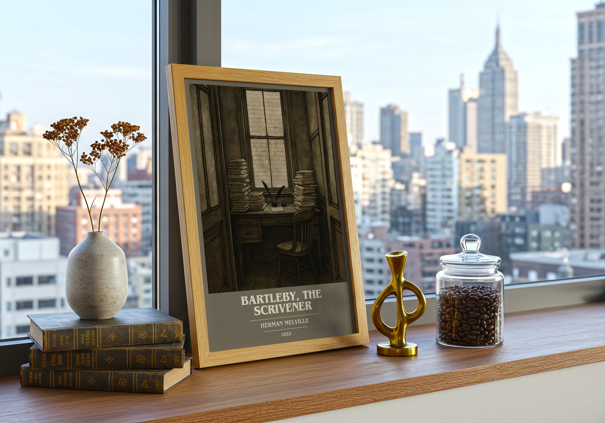 Bartleby, The Scrivener book cover print framed by window – literary home decor