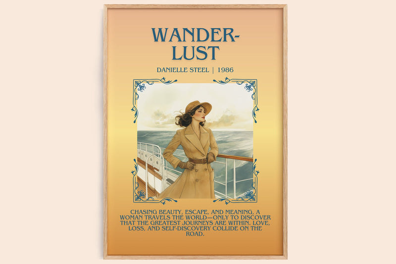 Wanderlust minimalist book poster by Danielle Steel – framed literary art print