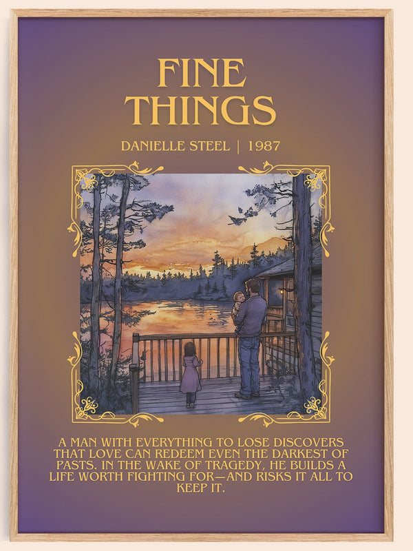 Fine Things minimalist book poster by Danielle Steel – framed literary art print