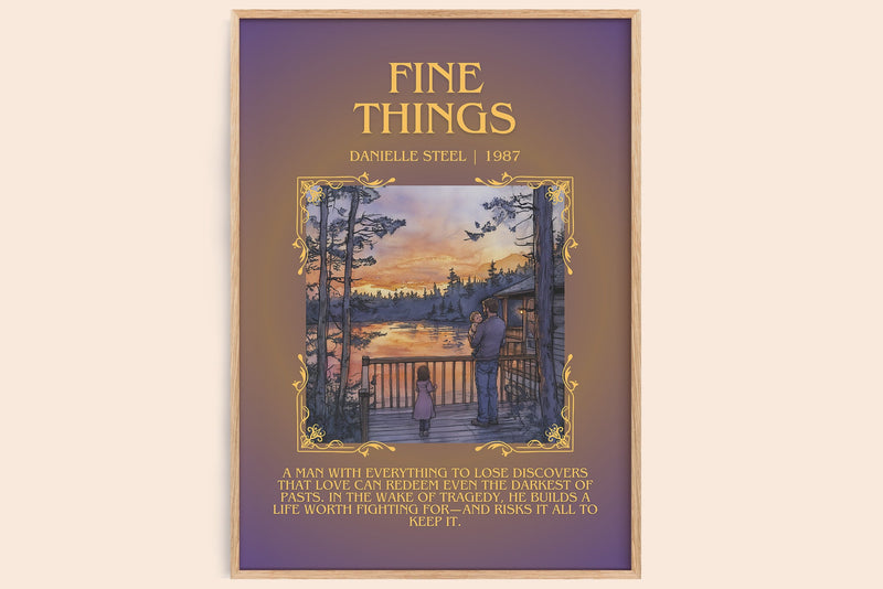 Fine Things minimalist book poster by Danielle Steel – framed literary art print