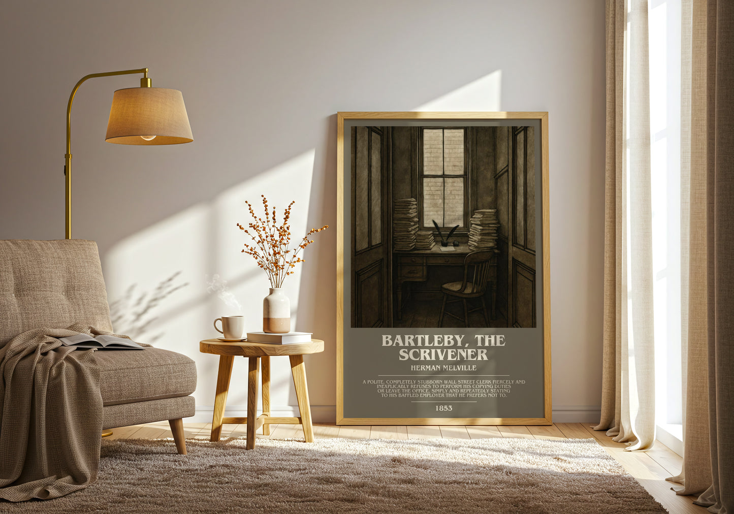Bartleby, The Scrivener bookish print on bookshelf – Herman Melville fan gift