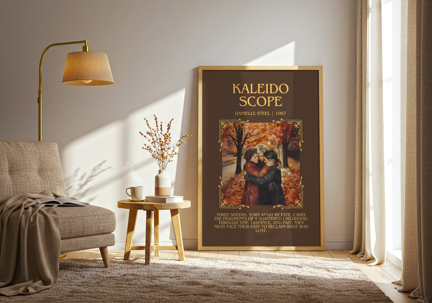 Kaleidoscope minimalist print in frame leaning in hallway – romance wall art
