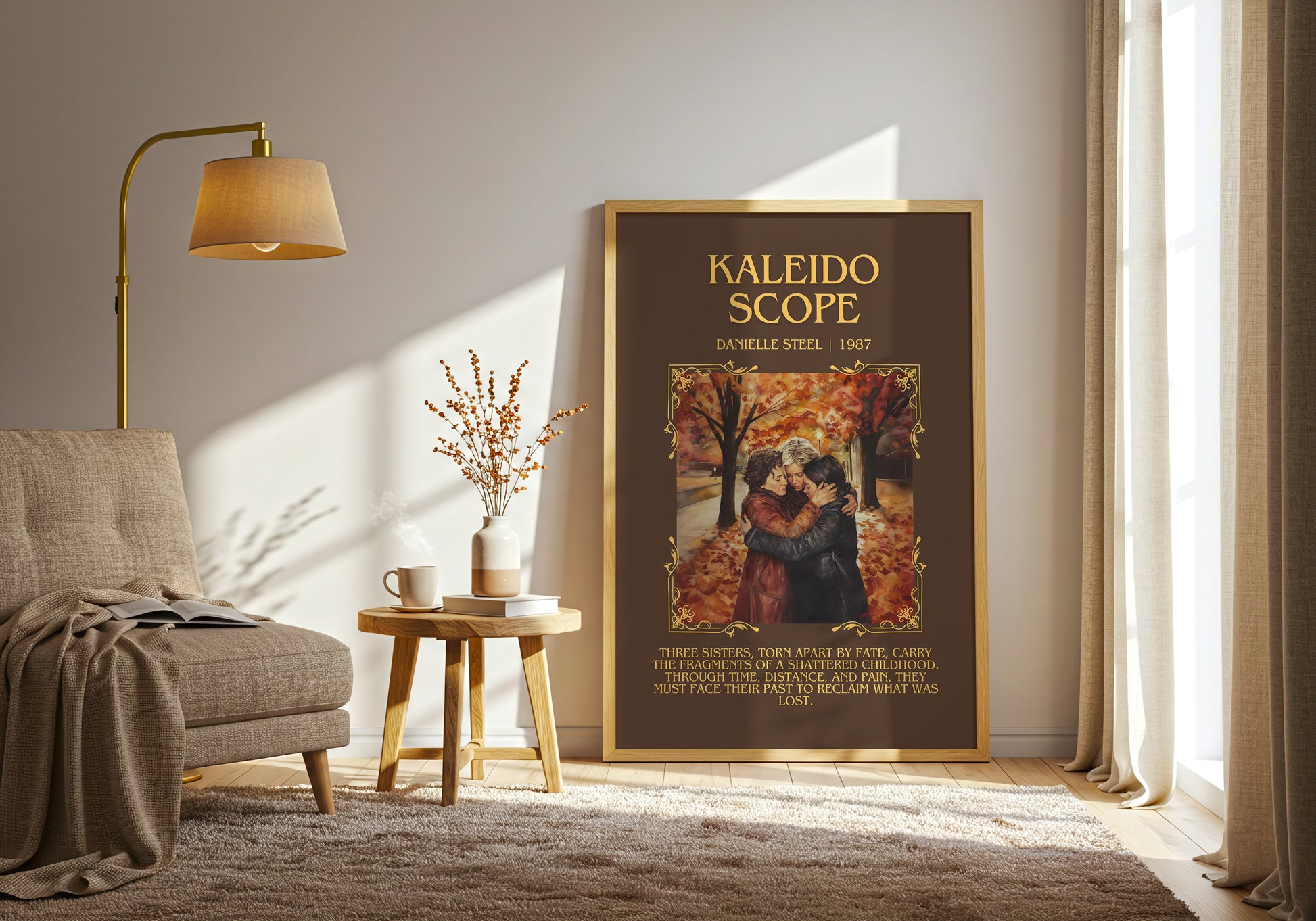 Kaleidoscope minimalist print in frame leaning in hallway – romance wall art