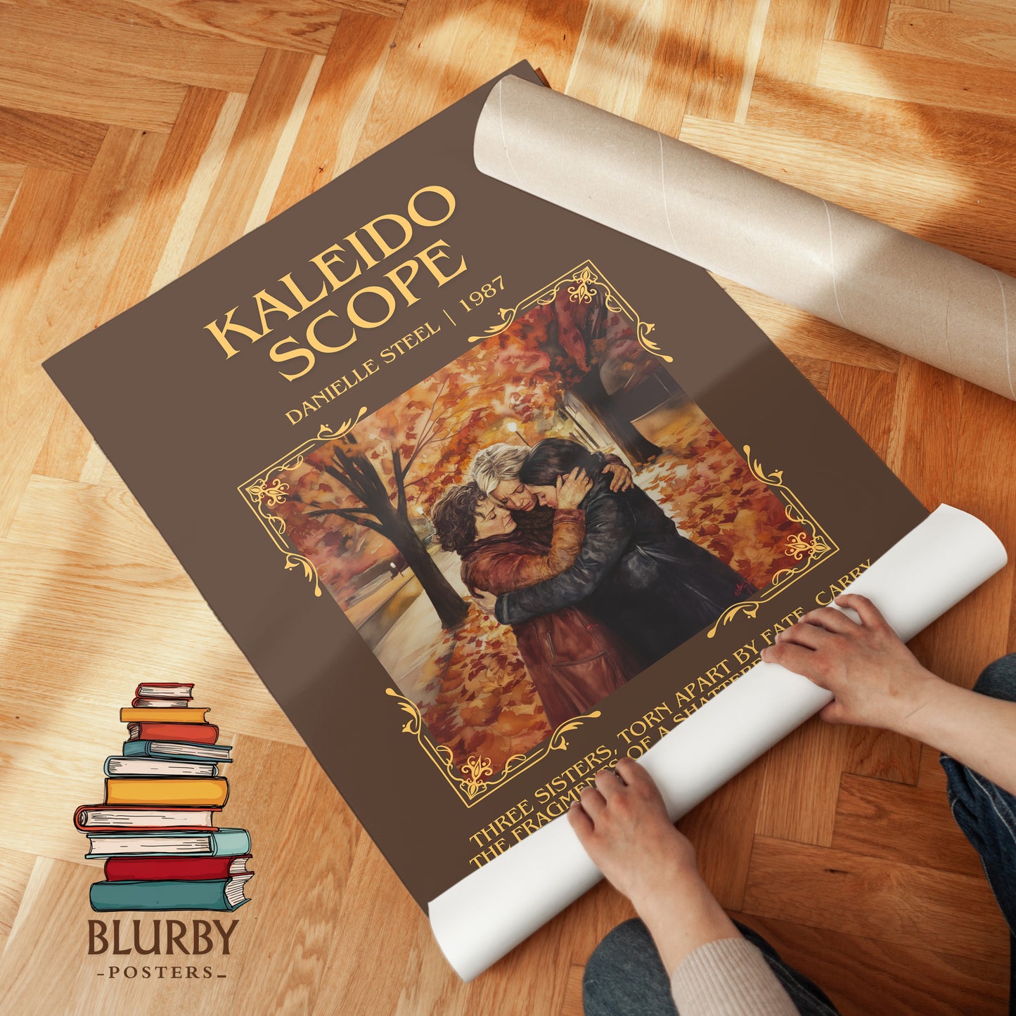 Kaleidoscope minimalist print on bookshelf – Danielle Steel fan gift