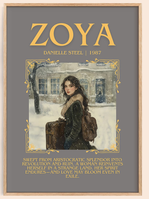 Zoya minimalist book poster by Danielle Steel – framed literary art print