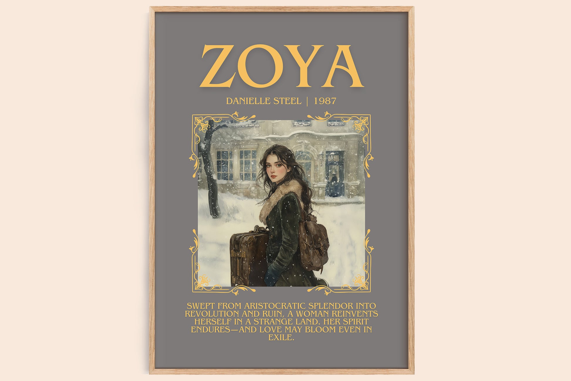Zoya minimalist book poster by Danielle Steel – framed literary art print