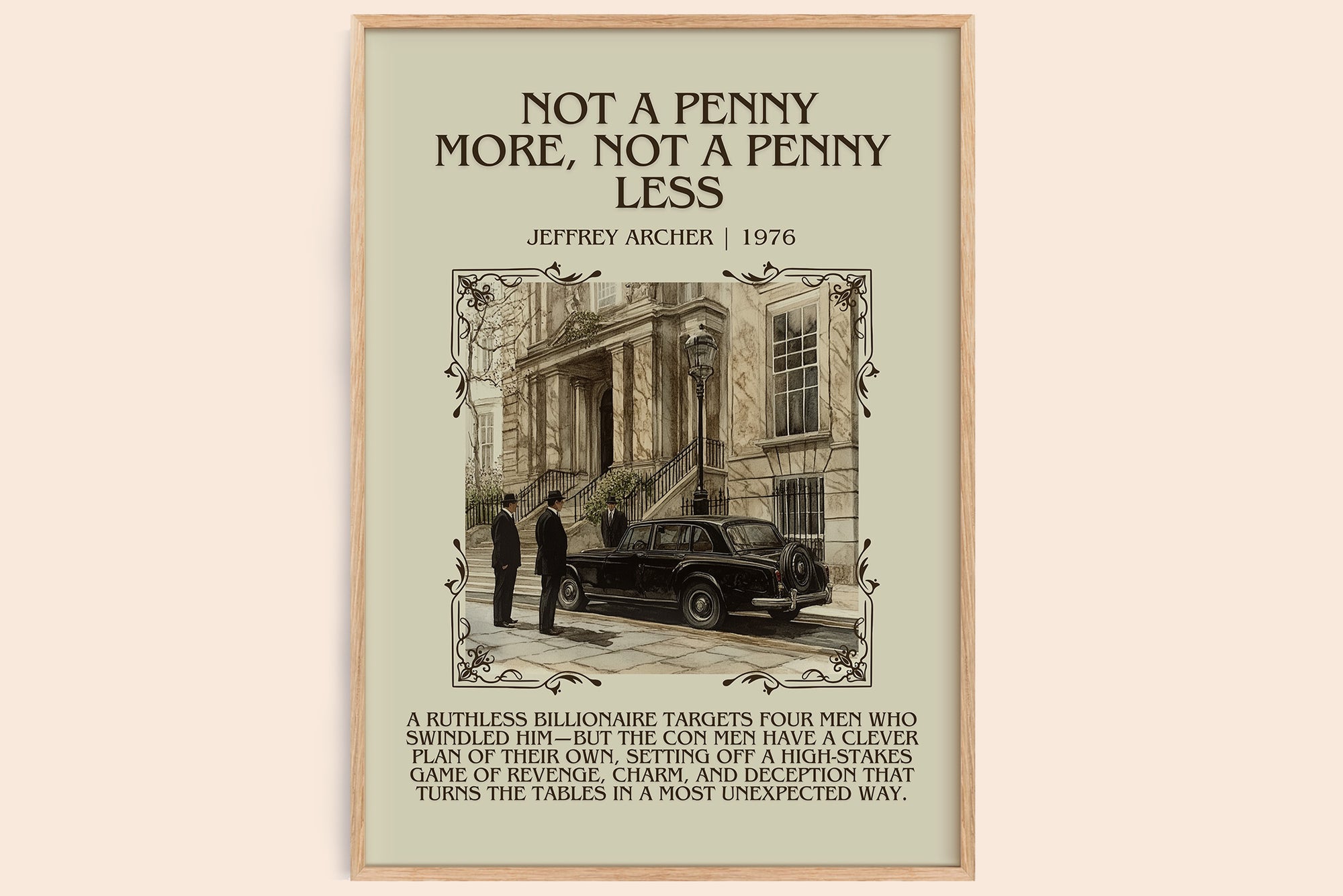 Not a Penny More, Not a Penny Less minimalist book poster by Jeffrey Archer – framed literary art print