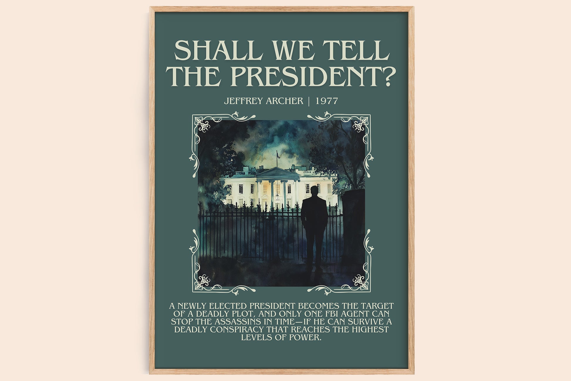Shall We Tell the President? minimalist book poster by Jeffrey Archer – framed literary art print